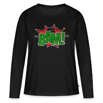 Bam! Lettrage graffiti de style bande dessinée - T-shirt manches longues Premium bio Femme - noir - Devant - Julia (174cm)
