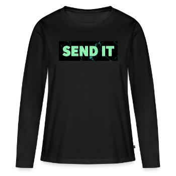 SEND IT Boxlogo - Frauen Premium Bio Langarmshirt - Schwarz - Vorne - Julia (174cm)