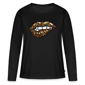 Lèvres de léopard - T-shirt manches longues Premium bio Femme - noir - Devant - Julia (174cm)