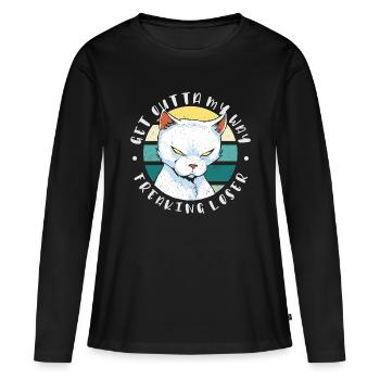 Sors de mon chemin, perdant fou, chat - T-shirt manches longues Premium bio Femme - noir - Devant - Julia (174cm)