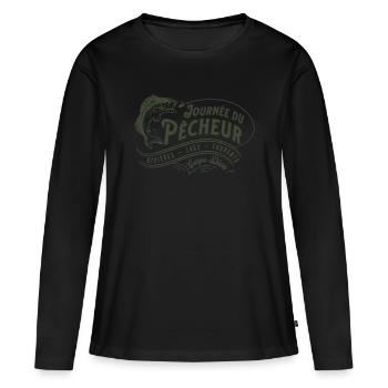 JOURNÉE DU PÊCHEUR - T-shirt manches longues Premium bio Femme - noir - Devant - Julia (174cm)