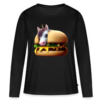 Licorne Cheeseburger - T-shirt manches longues Premium bio Femme - noir - Devant - Julia (174cm)