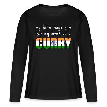 Mon cœur dit Curry - T-shirt manches longues Premium bio Femme - noir - Devant - Julia (174cm)