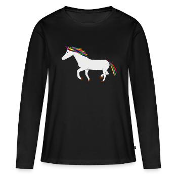 buntes Einhorn - Frauen Premium Bio Langarmshirt - Schwarz - Vorne - Julia (174cm)