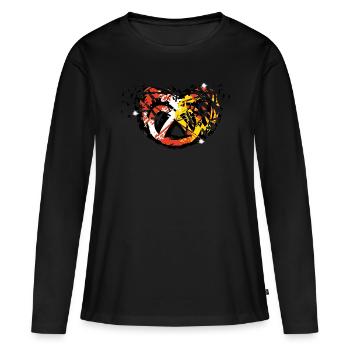 Bretzel Alsace eclat free - T-shirt manches longues Premium bio Femme - noir - Devant - Julia (174cm)