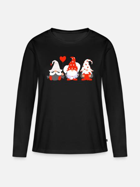 Lustiger Gnom hängt ein rotes Herz Valentinstag 2024 - Frauen Premium Bio Langarmshirt - Schwarz