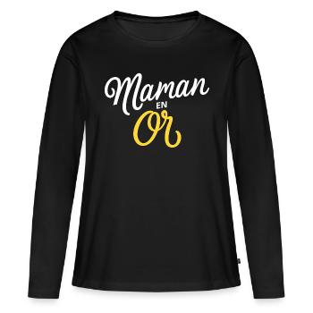 Maman en or - T-shirt manches longues Premium bio Femme - noir - Devant - Julia (174cm)