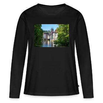 Stadtbild von Esslingen am Neckar von der Agnesbrücke aus - Frauen Premium Bio Langarmshirt - Schwarz - Vorne - Julia (174cm)