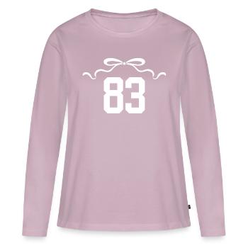 Numéro 83 noeud - 83e anniversaire - T-shirt manches longues Premium bio Femme - rose poudré - Devant - Julia (174cm)