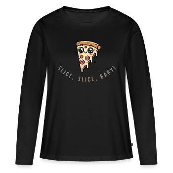 Slice Slice Baby – Lustiges Pizza Shirt - Frauen Premium Bio Langarmshirt - Schwarz - Vorne - Julia (174cm)