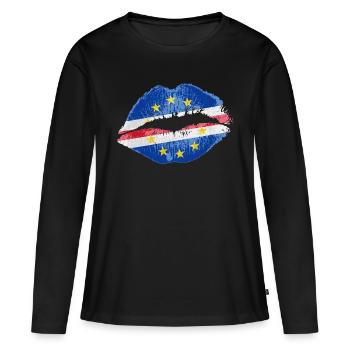 Kiss (Cap-Vert / Cap Vert) - T-shirt manches longues Premium bio Femme - noir - Devant - Julia (174cm)