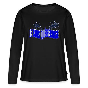 JE SUIS QUÉBÉCOISE (bleu) - T-shirt manches longues Premium bio Femme - noir - Devant - Julia (174cm)