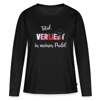 Verliebt in meinen Pudel, süßes Pudelmmotiv - Frauen Premium Bio Langarmshirt - Schwarz - Vorne - Julia (174cm)