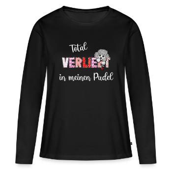 Verliebt in meinen Pudel, süßes Pudelmmotiv - Frauen Premium Bio Langarmshirt - Schwarz - Vorne - Julia (174cm)