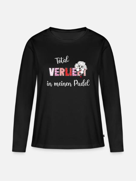 Verliebt in meinen Pudel, süßes Pudelmmotiv - Frauen Premium Bio Langarmshirt - Schwarz