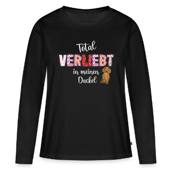 Verliebt in meinen Hund, süßes Dackelmotiv - Frauen Premium Bio Langarmshirt - Schwarz - Vorne - Julia (174cm)