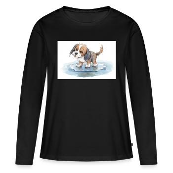 Chien heureux jouant dans une flaque d’eau de pluie - T-shirt manches longues Premium bio Femme - noir - Devant - Julia (174cm)