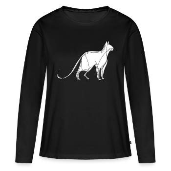 Dessin au trait fin chat sur fond blanc - T-shirt manches longues Premium bio Femme - noir - Devant - Julia (174cm)