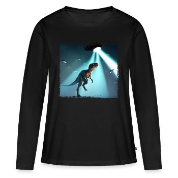 UFO trifft auf Dinosaurier - Frauen Premium Bio Langarmshirt - Schwarz - Vorne - Julia (174cm)