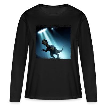 UFO trifft auf Dinosaurier - Frauen Premium Bio Langarmshirt - Schwarz - Vorne - Julia (174cm)