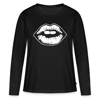 Lèvres, bouche, baisers lèvres - T-shirt manches longues Premium bio Femme - noir - Devant - Julia (174cm)