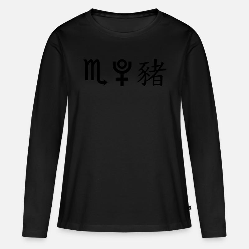 skorpion pluto schwein - Frauen Premium Bio Langarmshirt - Schwarz