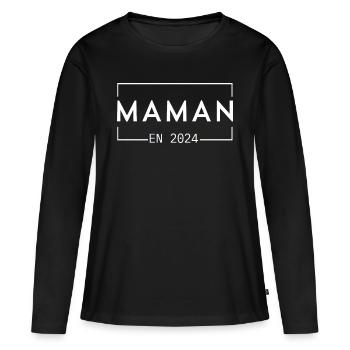 Maman 2024 annonce grossesse naissance bébé cadeau - T-shirt manches longues Premium bio Femme - noir - Devant - Julia (174cm)