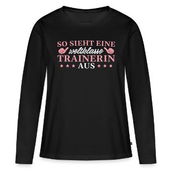 Beste Trainerin Weltklasse Personal Trainerin - Frauen Premium Bio Langarmshirt - Schwarz - Vorne - Julia (174cm)