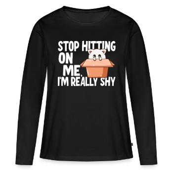 Arrêtez de me draguer, je suis timide - T-shirt manches longues Premium bio Femme - noir - Devant - Julia (174cm)