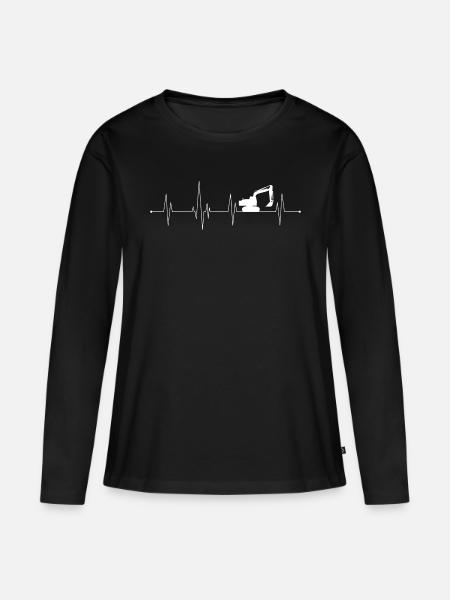 Bagger Herzschlag - Frauen Premium Bio Langarmshirt - Schwarz