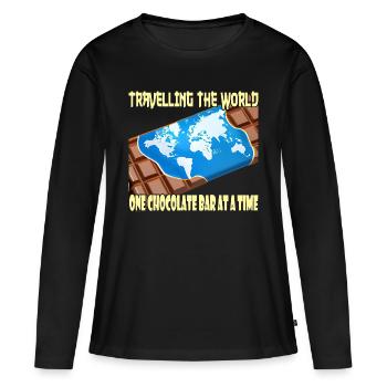 Voyager avec une barre de chocolat - T-shirt manches longues Premium bio Femme - noir - Devant - Julia (174cm)