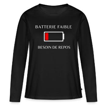 Batterie faible besoin de repos - T-shirt manches longues Premium bio Femme - noir - Devant - Julia (174cm)