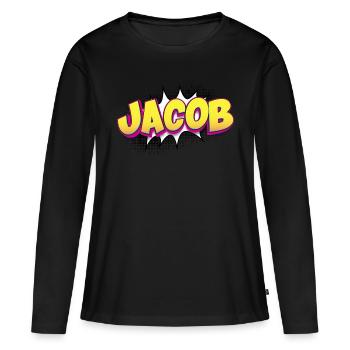 Jacob Benutzerdefinierter Name Comic-Stil Pop-Art, Jacob - Frauen Premium Bio Langarmshirt - Schwarz - Vorne - Julia (174cm)