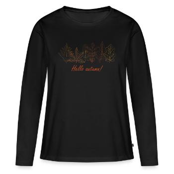 Laub Hello Autumn - Frauen Premium Bio Langarmshirt - Schwarz - Vorne - Julia (174cm)