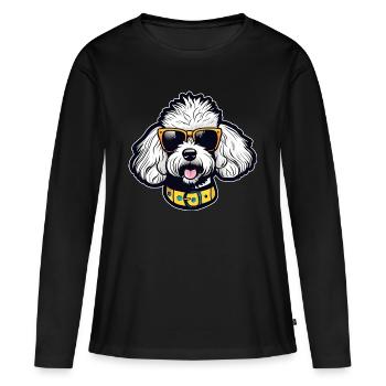 Cooler Pudel mit Sonnenbrille - Frauen Premium Bio Langarmshirt - Schwarz - Vorne - Julia (174cm)