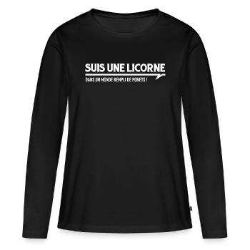 SUIS UNE LICORNE - Dans un monde rempli de poneys - T-shirt manches longues Premium bio Femme - noir - Devant - Julia (174cm)