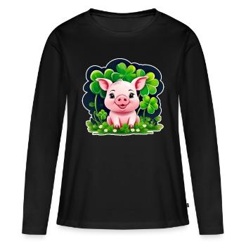 Cute lucky pig with shamrocks - Women's Premium Organic Long Sleeve Shirt - black - Front - Julia (174cm)