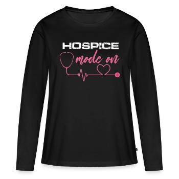 Mode Hospice Sur Soins Terminaux Soins Infirmiers RN - T-shirt manches longues Premium bio Femme - noir - Devant - Julia (174cm)