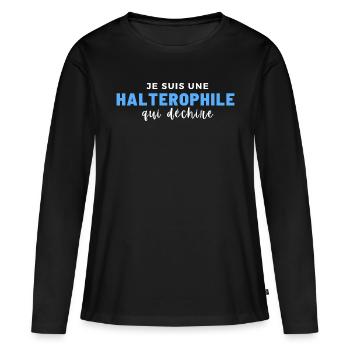 halterophile qui déchire - T-shirt manches longues Premium bio Femme - noir - Devant - Julia (174cm)