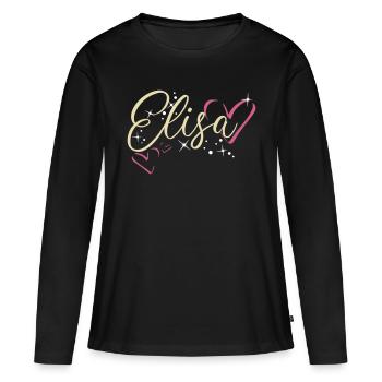Elisa Nom Prénom Calligraphie Coeur - T-shirt manches longues Premium bio Femme - noir - Devant - Julia (174cm)