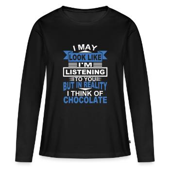 Schokolade - Frauen Premium Bio Langarmshirt - Schwarz - Vorne - Julia (174cm)