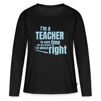 professeur - T-shirt manches longues Premium bio Femme - noir - Devant - Julia (174cm)