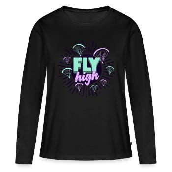 FLY haut parapente - T-shirt manches longues Premium bio Femme - noir - Devant - Julia (174cm)