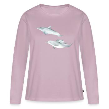 drôle de famille de dauphins - T-shirt manches longues Premium bio Femme - rose poudré - Devant - Julia (174cm)