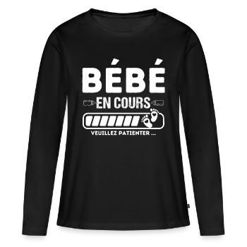 Bébé en cours annonce grossesse naissance humour - T-shirt manches longues Premium bio Femme - noir - Devant - Julia (174cm)