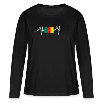 Battement de cœur du drapeau du Cameroun - T-shirt manches longues Premium bio Femme - noir - Devant - Julia (174cm)