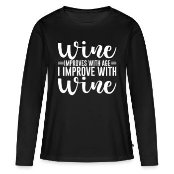 Le vin s’améliore avec l’âge, je m’améliore avec le vin 2 - T-shirt manches longues Premium bio Femme - noir - Devant - Julia (174cm)