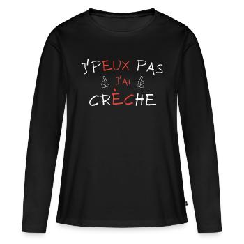 j'peux pas j'ai crèche - T-shirt manches longues Premium bio Femme - noir - Devant - Julia (174cm)