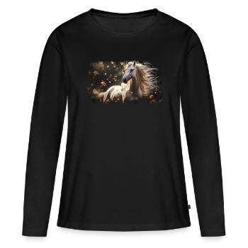 Cavalier d’équitation - T-shirt manches longues Premium bio Femme - noir - Devant - Julia (174cm)