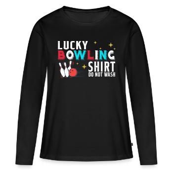 Bowling Ne pas laver C’est mon Bowling chanceux - T-shirt manches longues Premium bio Femme - noir - Devant - Julia (174cm)